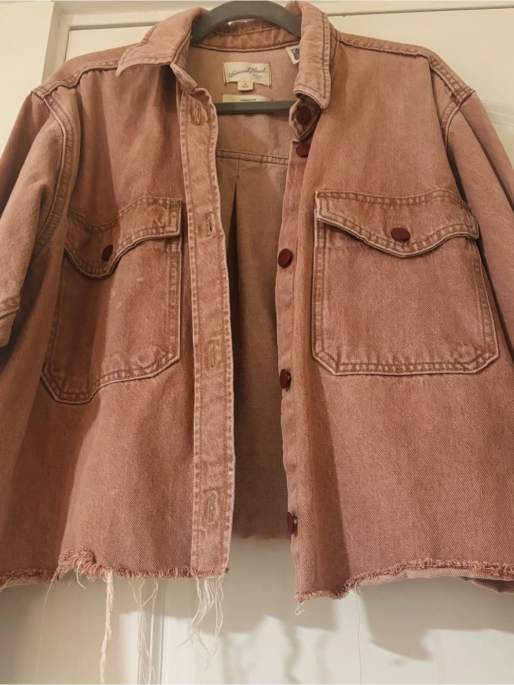 Oversized Washed Pink Denim distressed Jacket - Picture 5 of 9